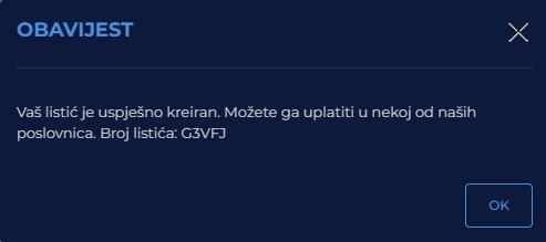 Admiral kladionica Express listić uplaćeno