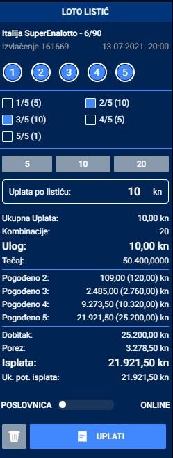 Admiral kladionica Loto listić