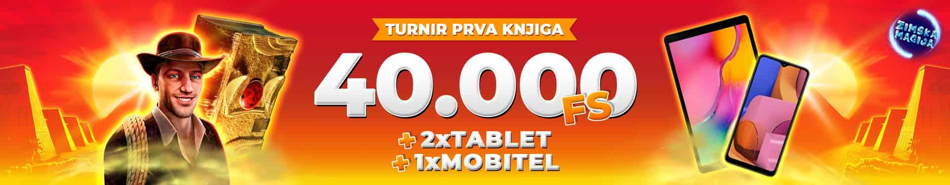 Turnir prva knjiga 40.000,00 besplatnih vrtnji + 2x tablet + 1x mobitel