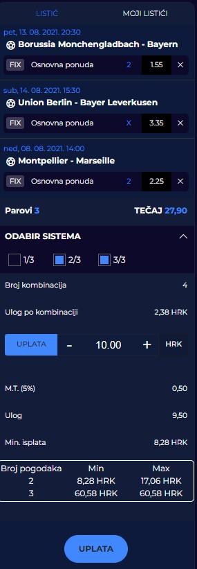 Admiral kladionica Express listić