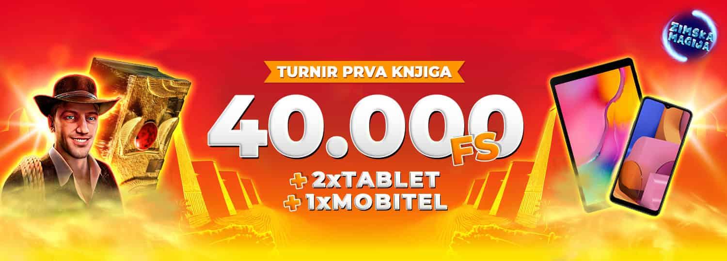 Turnir prva knjiga 40.000,00 besplatnih vrtnji + 2x tablet + 1x mobitel